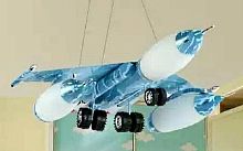 Люстра потолочная трехрожковая Детская Мелодия Света Е27 Синий самолет картинка 